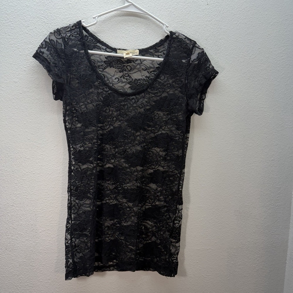 Derek Heart Lace Y2K Sheer Top Whimsigoth Fairy Romantic Floral Witchy Sz M 90s